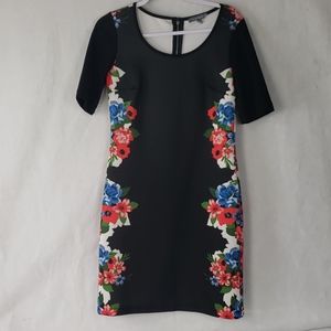 NY COLLECTION black floral scuba material dress S